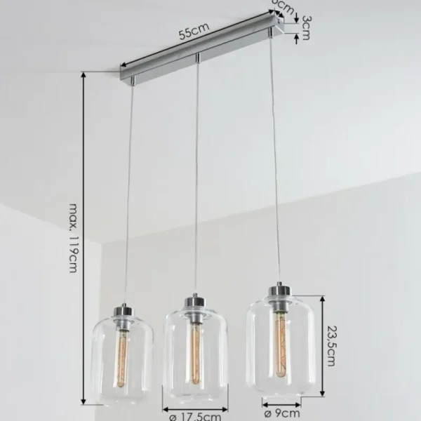 hofstein Suspension Chiedent Chrome, 3 lumières* Lampes En Verre