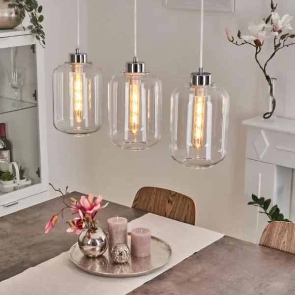 hofstein Suspension Chiedent Chrome, 3 lumières* Lampes En Verre