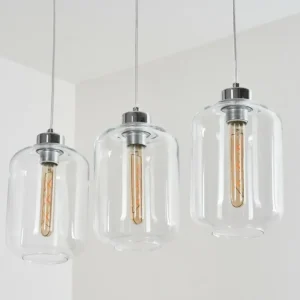 hofstein Suspension Chiedent Chrome, 3 lumières* Lampes En Verre
