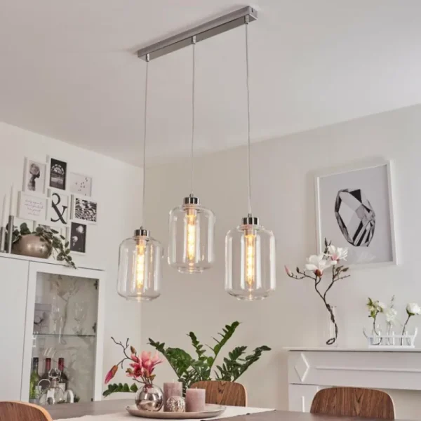 hofstein Suspension Chiedent Chrome, 3 lumières* Lampes En Verre