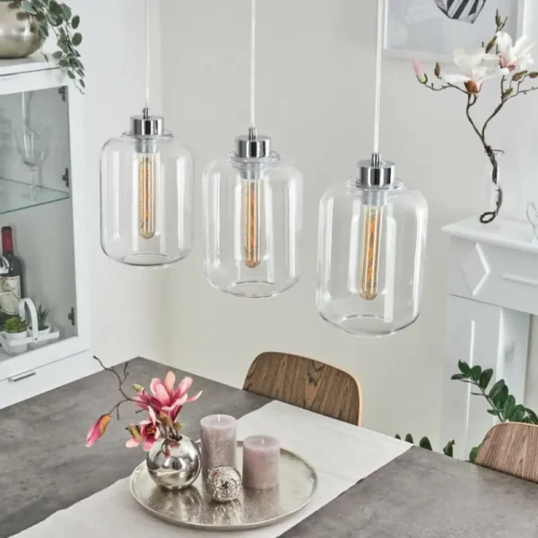 hofstein Suspension Chiedent Chrome, 3 lumières* Lampes En Verre