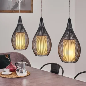 hofstein Suspension Chipoc Noir, 3 lumières* Lampes En Verre