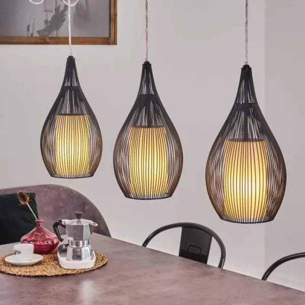 hofstein Suspension Chipoc Noir, 3 lumières* Lampes En Verre