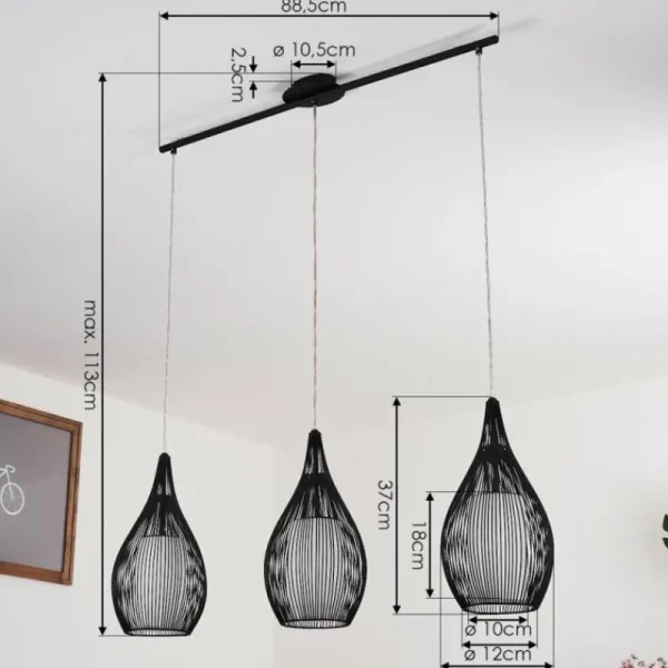 hofstein Suspension Chipoc Noir, 3 lumières* Lampes En Verre