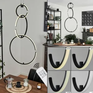 hofstein Suspension Chlak LED Noir, 3 lumières, Télécommandes* Lampes Modernes