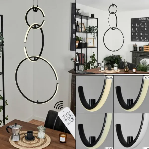 hofstein Suspension Chlak LED Noir, 3 lumières, Télécommandes* Lampes Modernes
