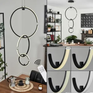 hofstein Suspension Chlak LED Noir, 3 lumières, Télécommandes* Lampes Modernes