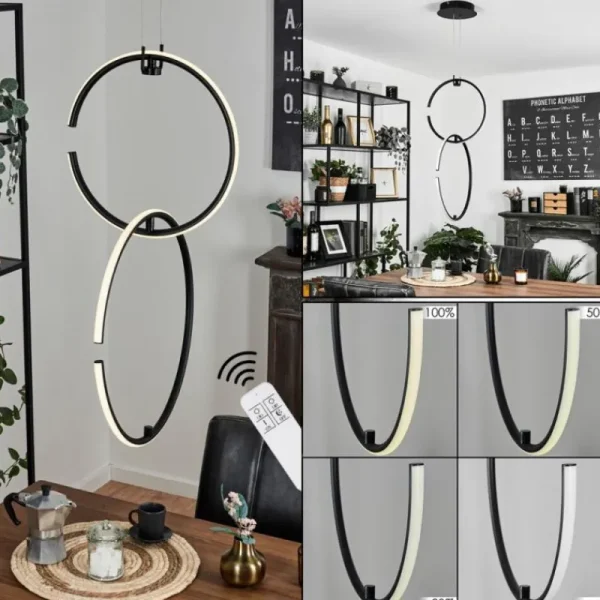 hofstein Suspension Chlak LED Noir, 2 lumières, Télécommandes* Lampes Modernes