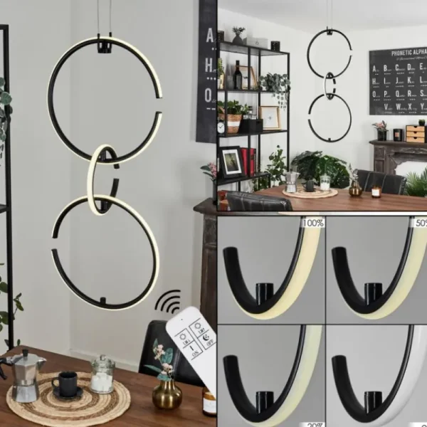 hofstein Suspension Chlak LED Noir, 3 lumières, Télécommandes* Lampes Modernes