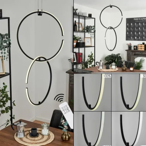 hofstein Suspension Chlak LED Noir, 2 lumières, Télécommandes* Lampes Modernes