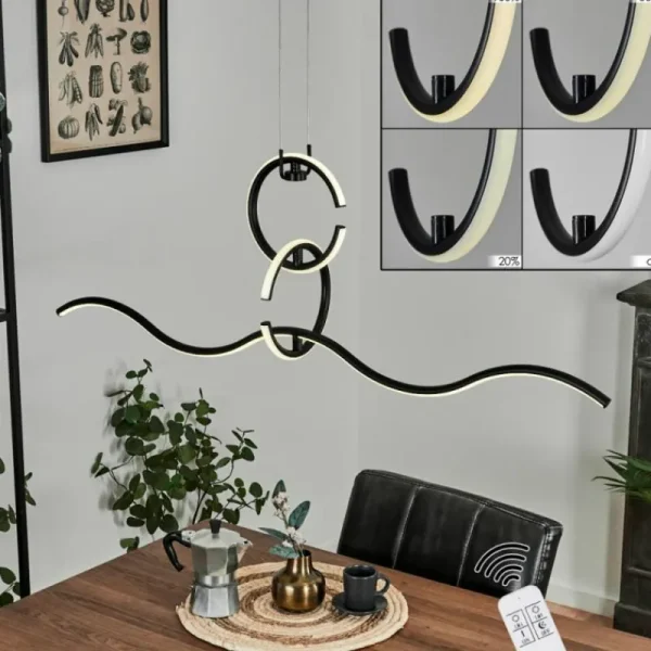 hofstein Suspension Chlak LED Noir, 3 lumières, Télécommandes* Lampes Modernes