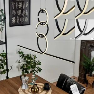 hofstein Suspension Chlak LED Noir, 3 lumières, Télécommandes* Lampes Modernes