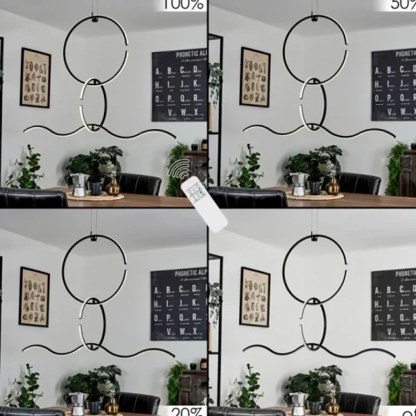 hofstein Suspension Chlak LED Noir, 3 lumières, Télécommandes* Lampes Modernes