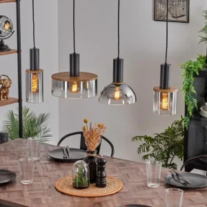 hofstein Suspension Classon Couleur bois, Noir, 4 lumières* Lampes Modernes