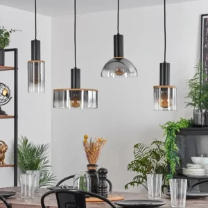 hofstein Suspension Classon Couleur bois, Noir, 4 lumières* Lampes Modernes