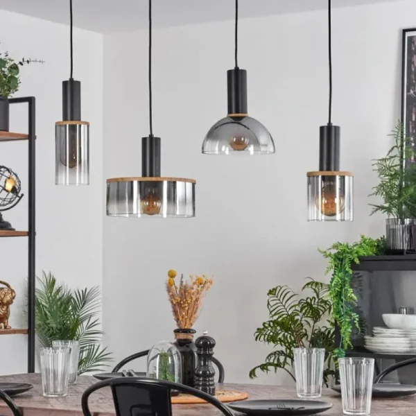 hofstein Suspension Classon Couleur bois, Noir, 4 lumières* Lampes Modernes