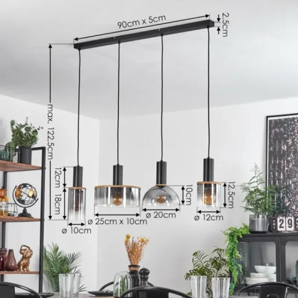 hofstein Suspension Classon Couleur bois, Noir, 4 lumières* Lampes Modernes