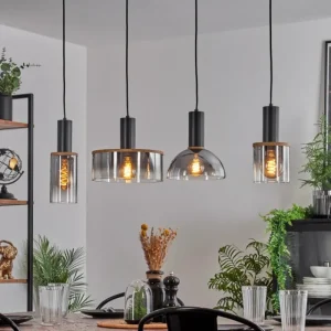 hofstein Suspension Classon Couleur bois, Noir, 4 lumières* Lampes Modernes
