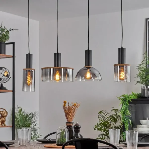 hofstein Suspension Classon Couleur bois, Noir, 4 lumières* Lampes Modernes