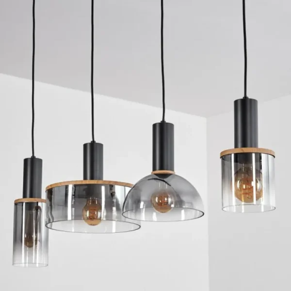 hofstein Suspension Classon Couleur bois, Noir, 4 lumières* Lampes Modernes