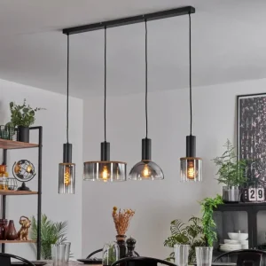 hofstein Suspension Classon Couleur bois, Noir, 4 lumières* Lampes Modernes