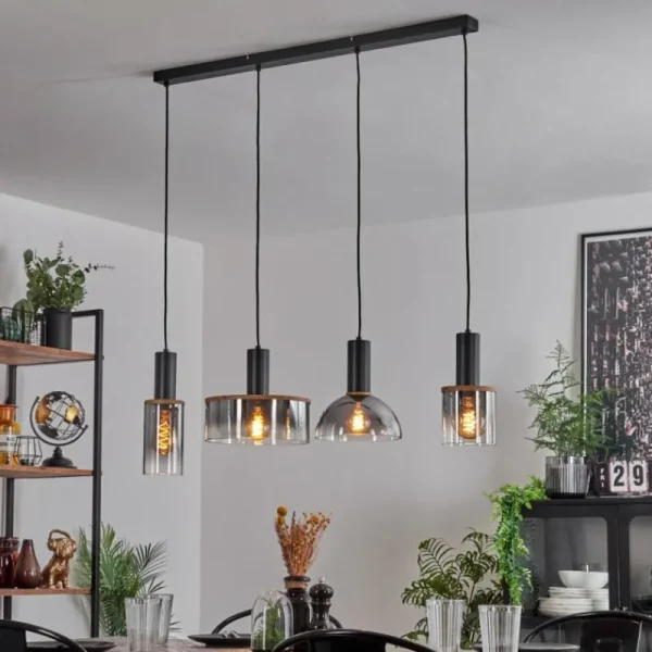 hofstein Suspension Classon Couleur bois, Noir, 4 lumières* Lampes Modernes