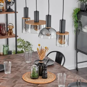 hofstein Suspension Classon Couleur bois, Noir, 4 lumières* Lampes Modernes