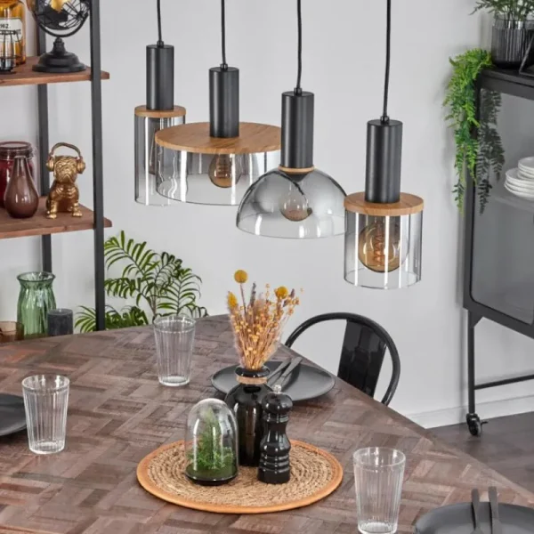 hofstein Suspension Classon Couleur bois, Noir, 4 lumières* Lampes Modernes
