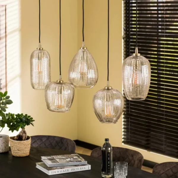 hofstein Suspension Diamond Anthracite, 5 lumières* Lampes En Verre