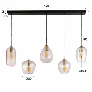 hofstein Suspension Diamond Anthracite, 5 lumières* Lampes En Verre