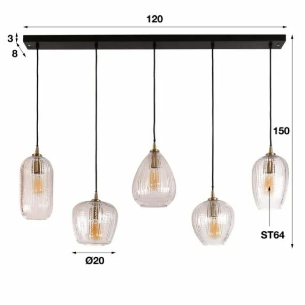 hofstein Suspension Diamond Anthracite, 5 lumières* Lampes En Verre