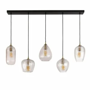 hofstein Suspension Diamond Anthracite, 5 lumières* Lampes En Verre