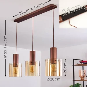 hofstein Suspension Dodoma Cuivre, 3 lumières* Lampes En Verre