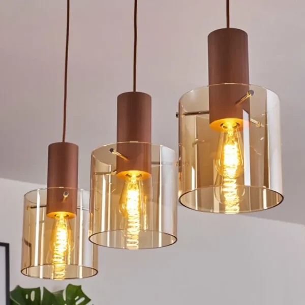 hofstein Suspension Dodoma Cuivre, 3 lumières* Lampes En Verre
