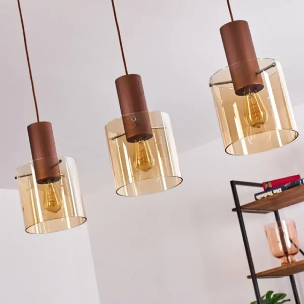 hofstein Suspension Dodoma Cuivre, 3 lumières* Lampes En Verre