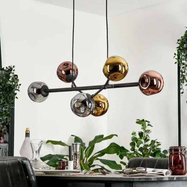 hofstein Suspension Fuensalida Noir, 6 lumières* Lampes En Verre