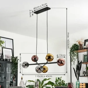 hofstein Suspension Fuensalida Noir, 6 lumières* Lampes En Verre