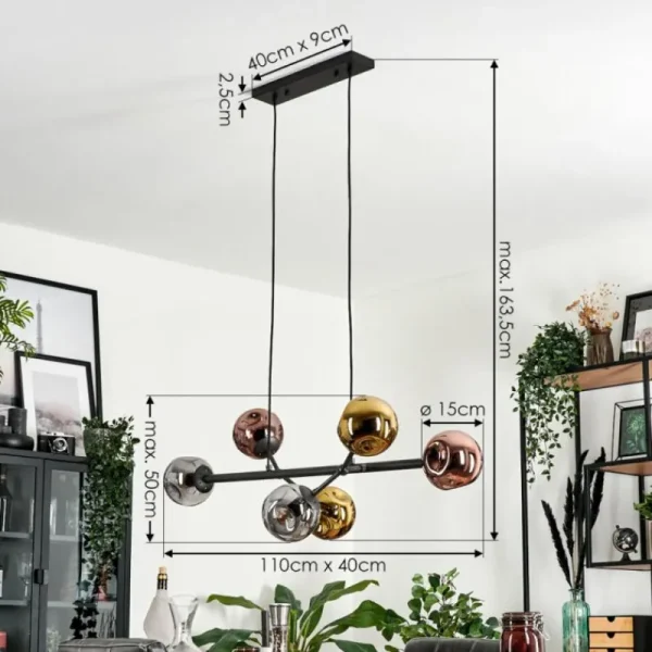hofstein Suspension Fuensalida Noir, 6 lumières* Lampes En Verre