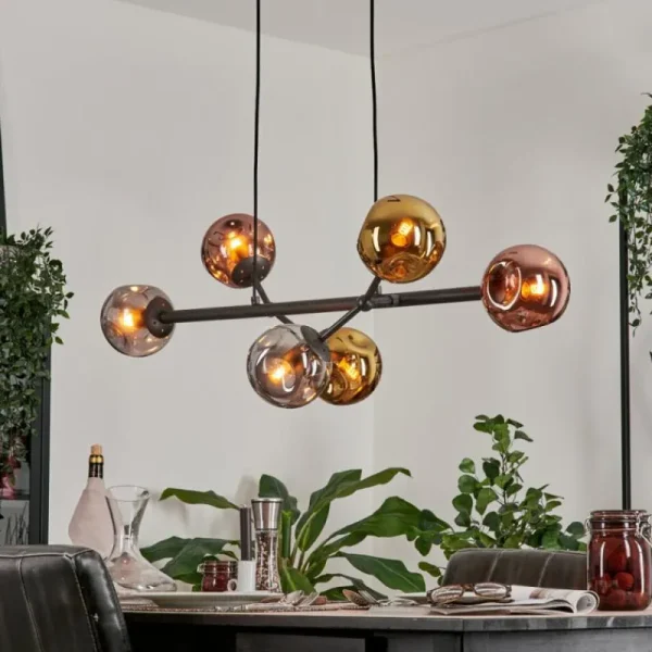 hofstein Suspension Fuensalida Noir, 6 lumières* Lampes En Verre