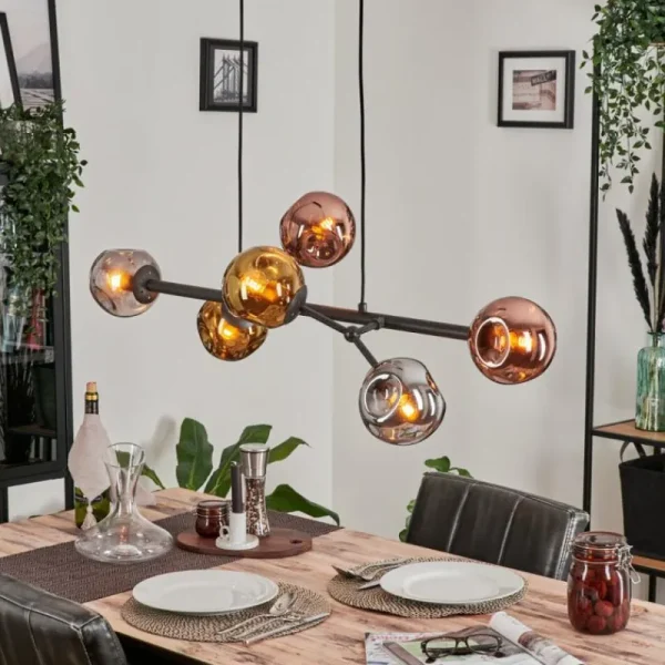 hofstein Suspension Fuensalida Noir, 6 lumières* Lampes En Verre