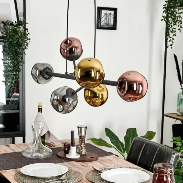 hofstein Suspension Fuensalida Noir, 6 lumières* Lampes En Verre