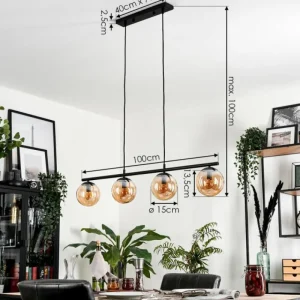 hofstein Suspension Gastor Ambre, 4 lumières* Lampes En Verre