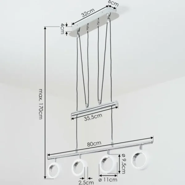 hofstein Suspension Globine LED Chrome, 4 lumières* Lampes Modernes