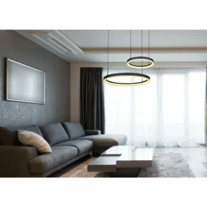 Luminaires Globo Lighting Suspension Globo AUGUSTO LED Or, Noir, 2 lumières, Télécommandes, Changeur de couleurs* Lampes En Verre