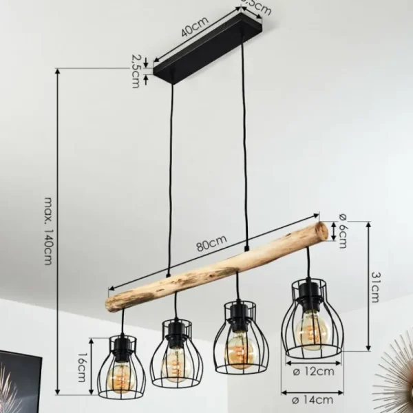 hofstein Suspension Gondo Bois clair, Noir, 4 lumières* Lampes Modernes