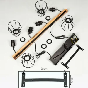 hofstein Suspension Gondo Bois clair, Noir, 4 lumières* Lampes Modernes