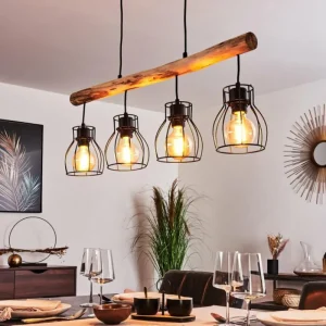 hofstein Suspension Gondo Bois clair, Noir, 4 lumières* Lampes Modernes