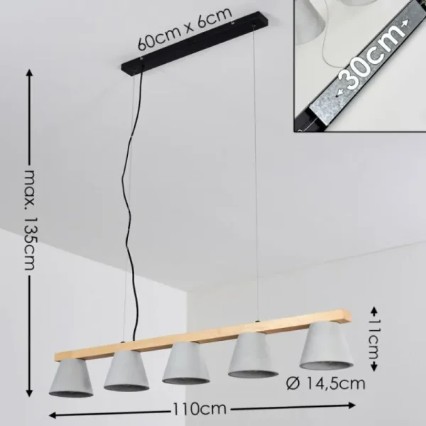 hofstein Suspension Halltorp Bois clair, Noir, 5 lumières* Lampes Modernes