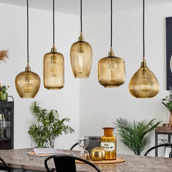 hofstein Suspension Iraola Or, Noir, 5 lumières* Lampes En Verre