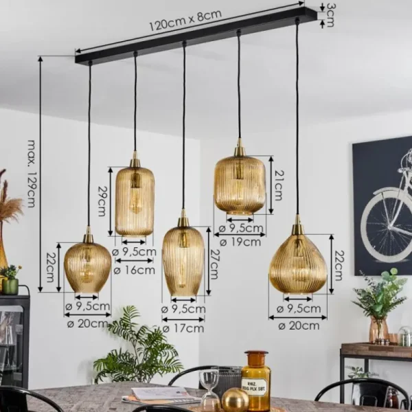 hofstein Suspension Iraola Or, Noir, 5 lumières* Lampes En Verre